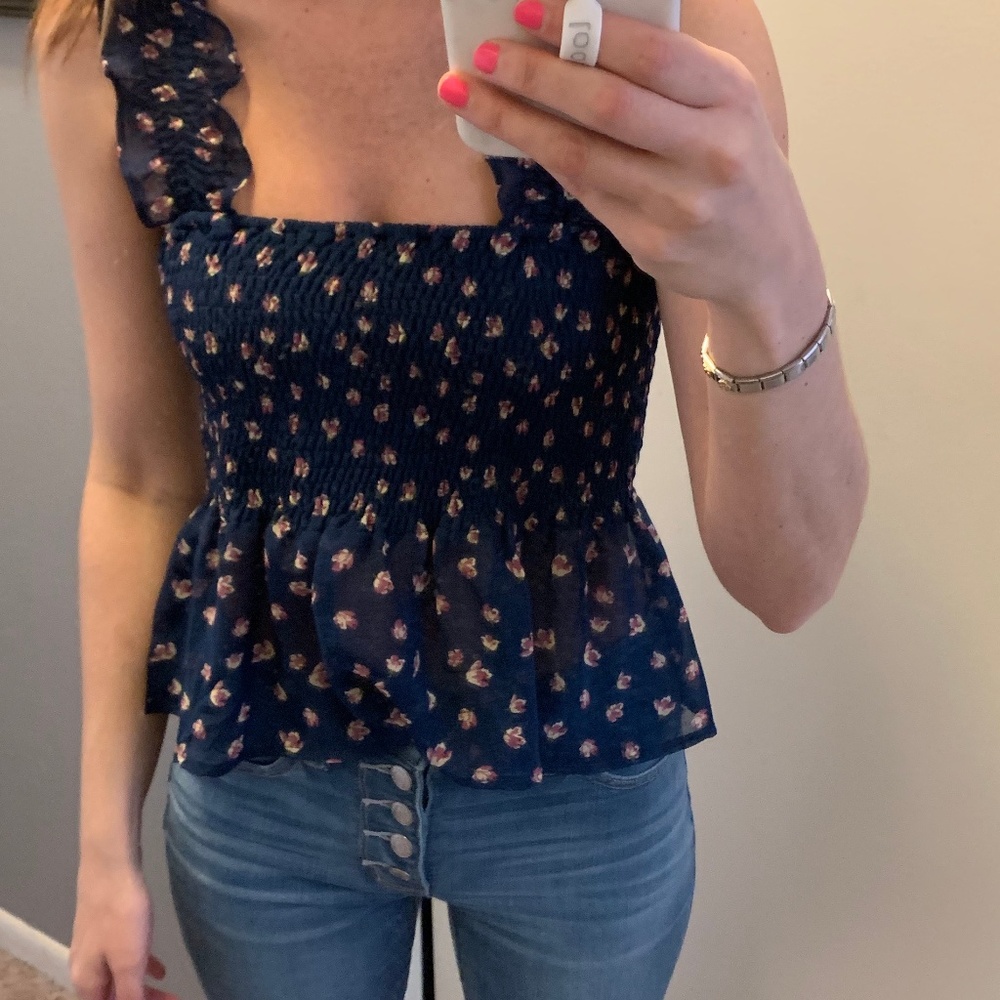 Navy Floral Peplum Top